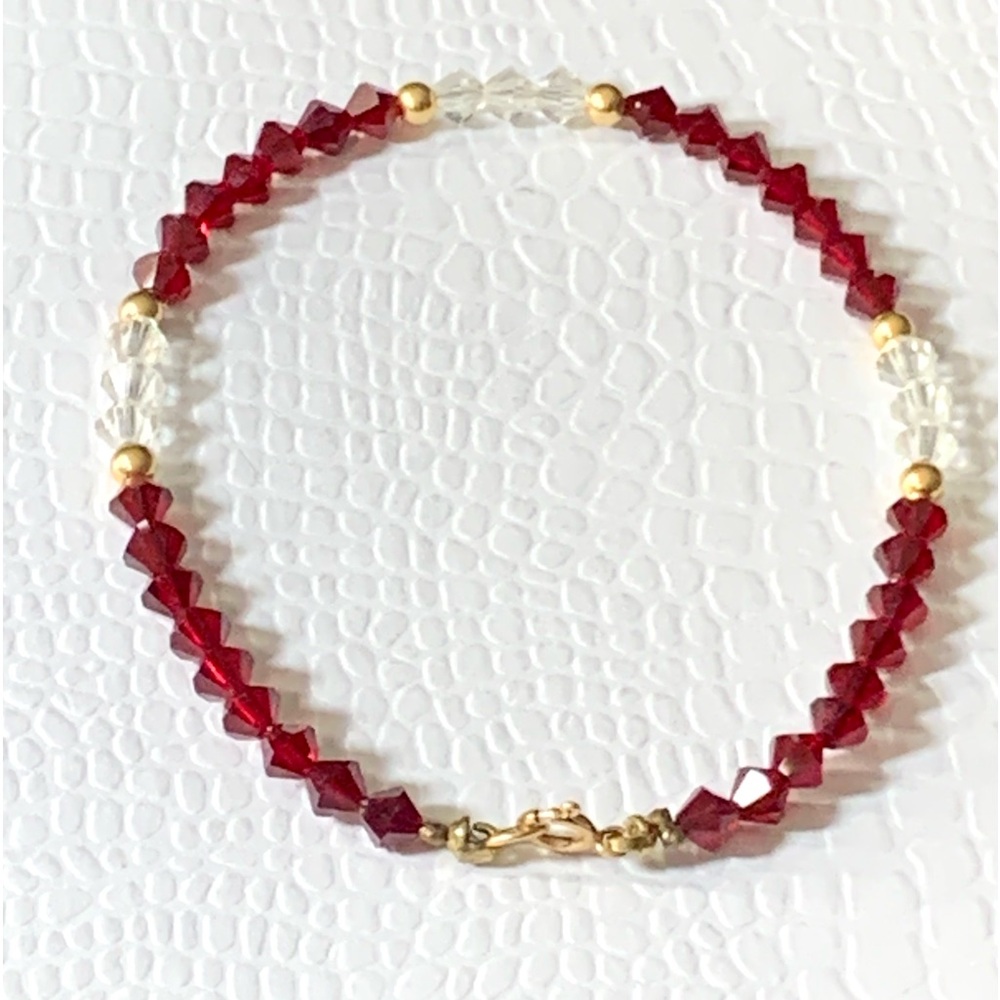 Pretty 14k Solid Gold With Red Ruby & Clear Auror… - image 3